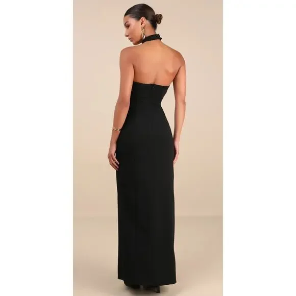 NWT Lulus Seraphina Black Asymmetrical Column Maxi Dress Formal Black Tie Medium - Picture 5 of 10